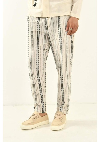 Bej Desenli Bohem Keten Pantolon 450349 fırsatları
