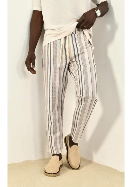 Kahve Çizgili Keten Pantolon 450338 fiyatları