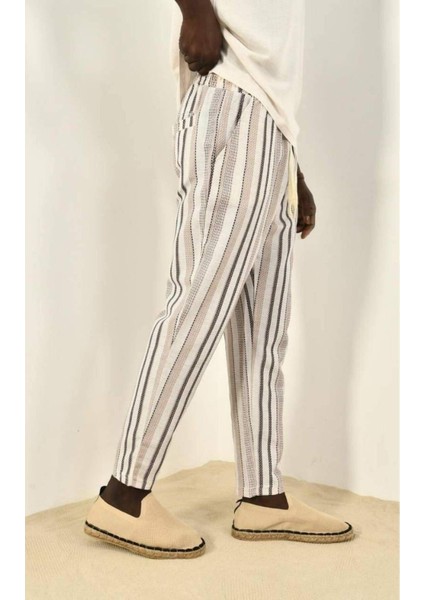 Kahve Çizgili Keten Pantolon 450338 fırsatları
