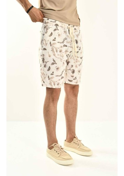 Kahve Desenli Keten Şort