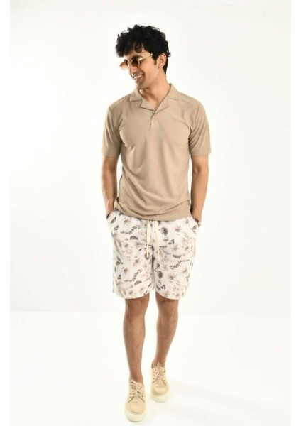 Kahve Desenli Keten Şort modelleri