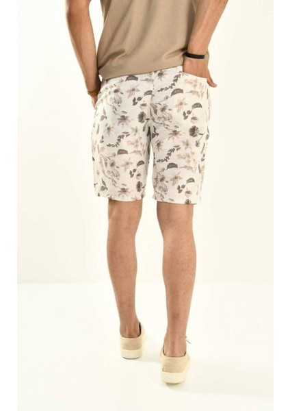 Kahve Desenli Keten Şort indirimleri