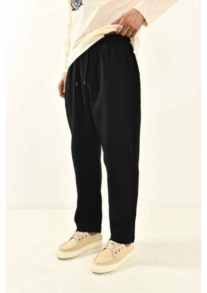 Siyah Müslin Kumaş Erkek Basic Pantolon