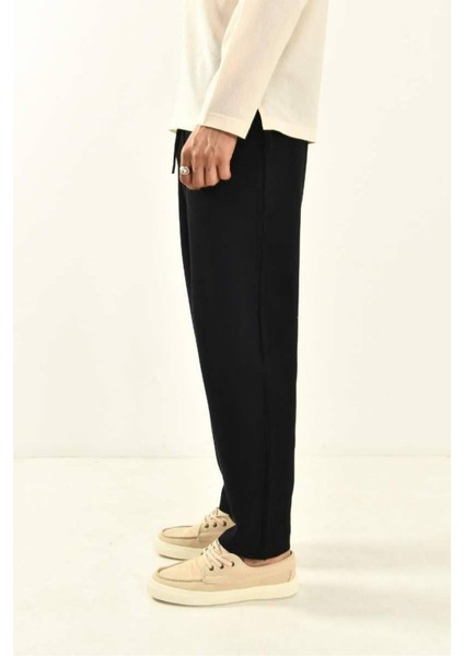 Siyah Müslin Kumaş Erkek Basic Pantolon