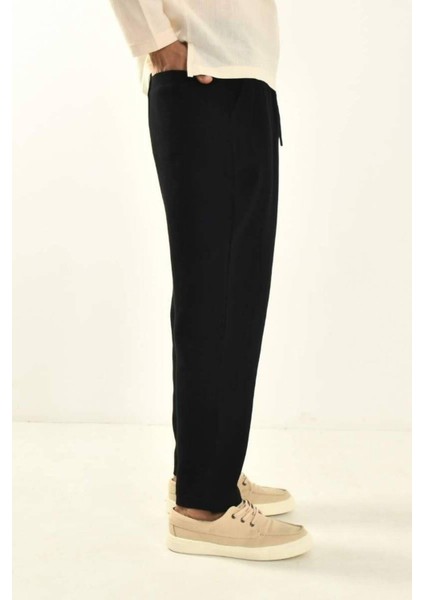 Siyah Müslin Kumaş Erkek Basic Pantolon