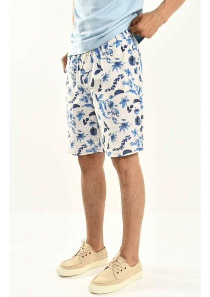 Kahve Desenli Keten Şort