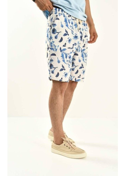 Kahve Desenli Keten Şort indirimleri