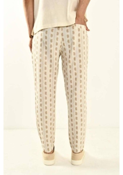 Bej Desenli Bohem Keten Pantolon 450349