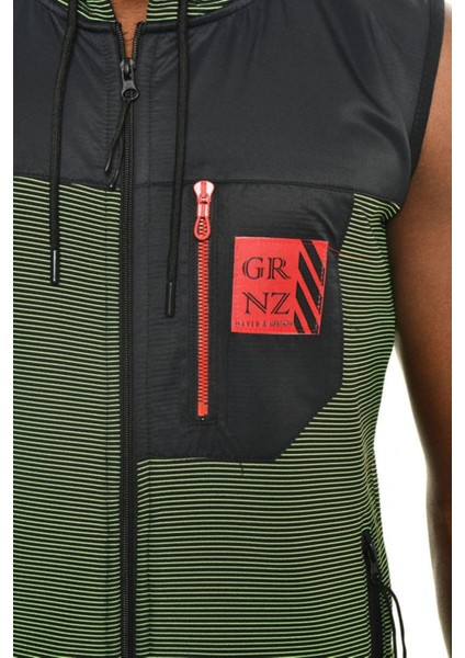 Yeşil Erkek Kumaş Mixli Kapüşonlu Yelek modelleri