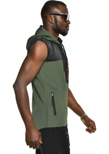 Yeşil Erkek Kumaş Mixli Kapüşonlu Yelek indirimleri