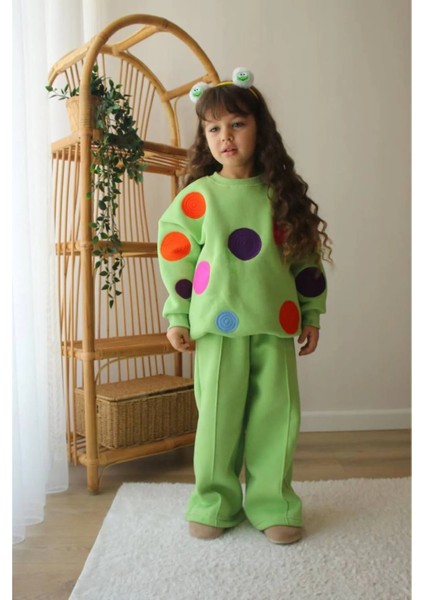 Renkli Benekli Detaylı Kız Çocuk Tarz Eşofman Takımı