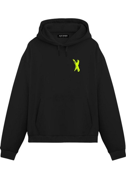 Baskılı Siyah Oversize Fit Pamuklu Kapüşonlu Sweatshirt fiyatları