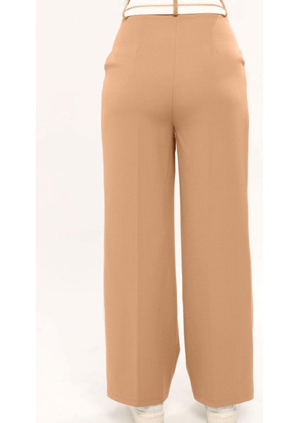 Kadın Ters Kemerli Palazzo Pantalon - Vizon fırsatları