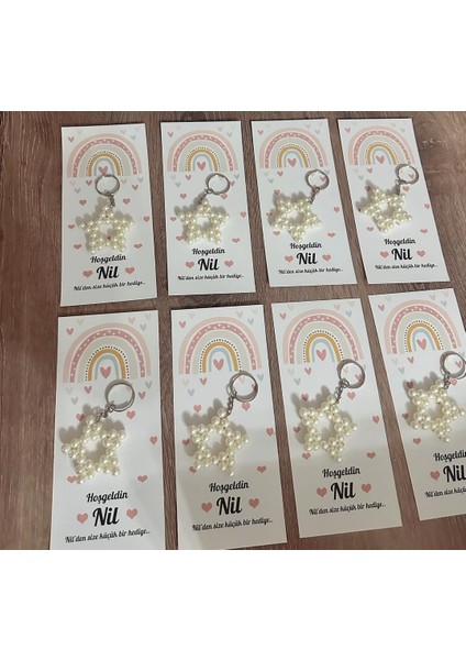 10 Pleksi Isimli Anahtarlık Kartlı,bebek Hediyelik Mevlit Doğum Günü Hastane Boncuklu Hediye Yıldızl