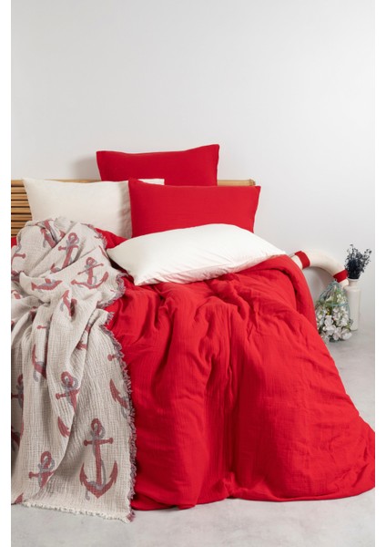 Full Set Müslin Kırmızı Nevresim Takımı Çift Kişilik | Nevresim,yastık Kılıfı,düz Çarşaflı | fiyatları