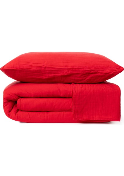 Full Set Müslin Kırmızı Nevresim Takımı Çift Kişilik | Nevresim,yastık Kılıfı,düz Çarşaflı |