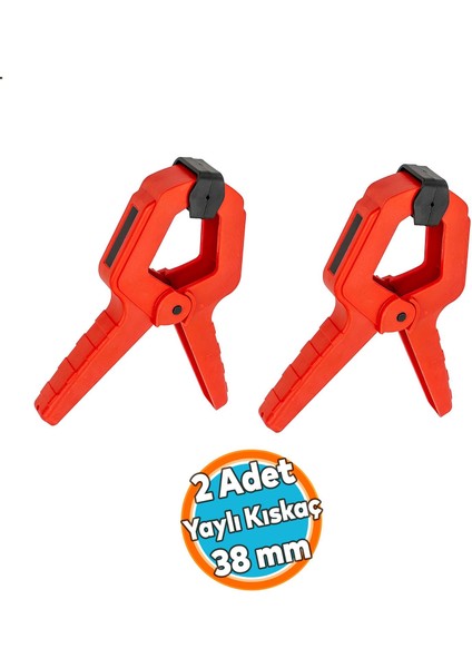 2 Adet Yaylı Kıskaç Mandal El Tip İşkence Mengene Kırmızı Klips Hobi 38 mm