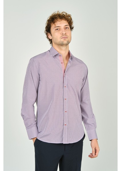 Erkek Slim Fit Ekoseli Uzun Kollu %100 Pamuk Gömlek 2060 Bordo fiyatları