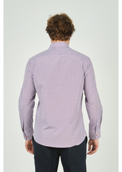 Erkek Slim Fit Ekoseli Uzun Kollu %100 Pamuk Gömlek 2060 Bordo fırsatları