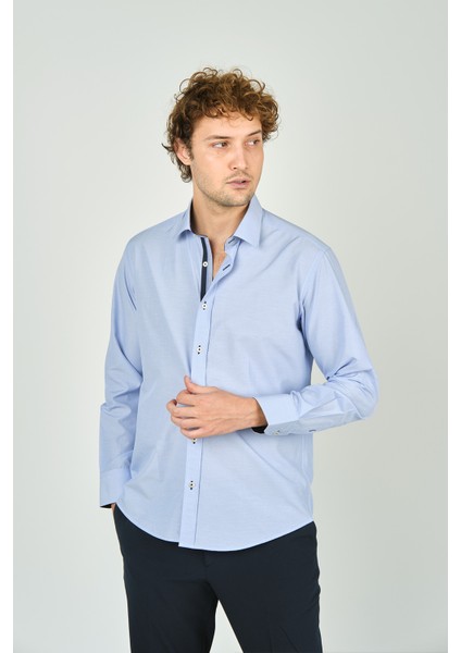 Erkek Slim Fit Uzun Kollu %100 Pamuk Gömlek 2008 Açık Mavi fiyatları