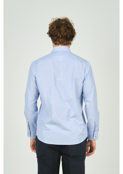 Erkek Slim Fit Uzun Kollu %100 Pamuk Gömlek 2008 Açık Mavi fırsatları