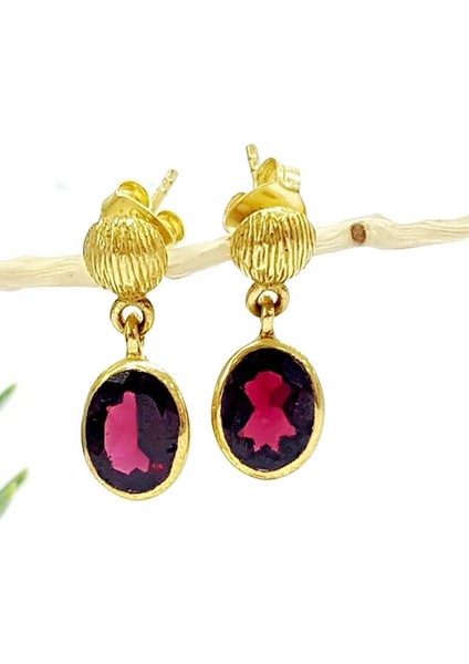 Granat Taşlı Tasarım Gümüş Küpe