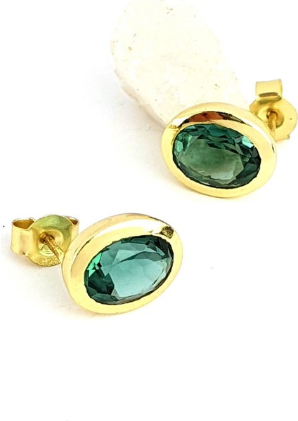 Aquamarin Taşlı 925ayar Gümüş üzerine Altın Kaplama tasarım Doğal Taş oval küpe