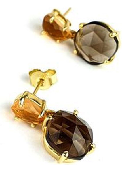 Sitrin ve Dumanlı Kuvars Taşlı 925ayar Gümüş Üzerine Altın Kaplama Tasarım Doğal Taş Küpe modelleri