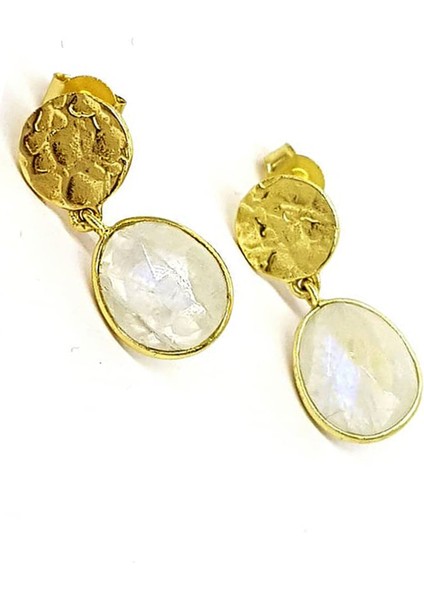 Ay taşı el işi gümüş üzerine altın kaplama küpe fiyatları