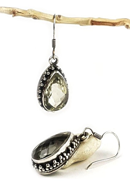 Sitrin taşlı gümüş tasarım sallantılı küpe