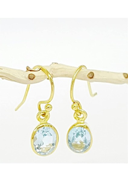 Aquamarin tasli altin kaplamali 925ayar gumus kupe fiyatları