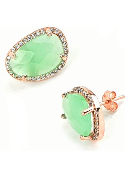 Kalsedon taşlı gümüş rose küpe