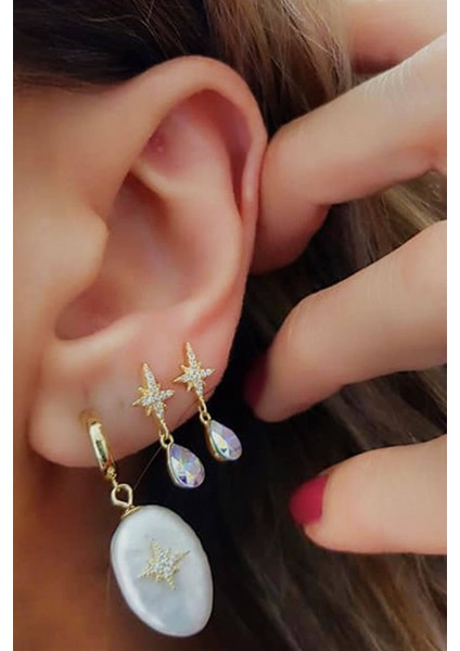 Barok İncili Kutup Yıldızı Detaylı Gümüş Üzerine Altın Kaplama Küpe fiyatları