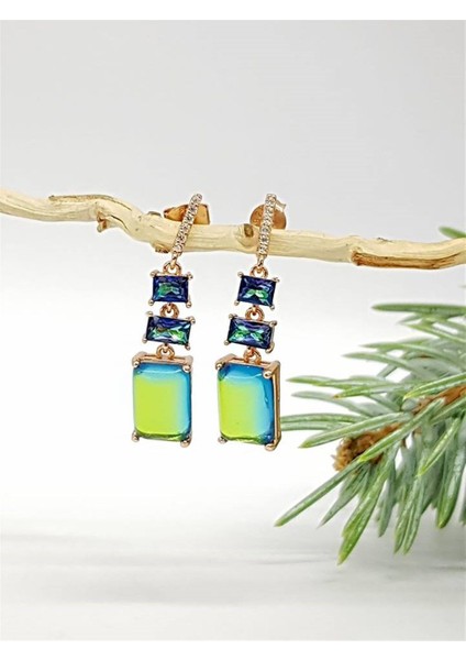 Blue mistik topaz tasli rose gumus kupe