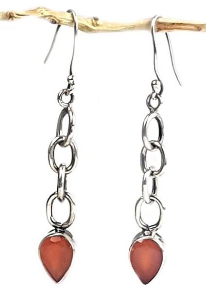 Akik Taşlı Tasarım el işi gümüş bayan küpe