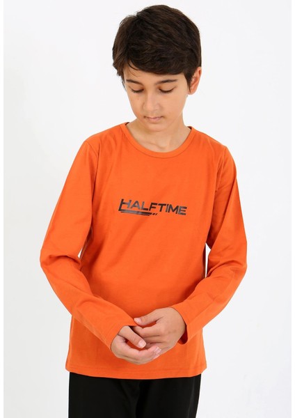 Erkek Çocuk Uzun Kol Penye Pijama Takım 20437 Turuncu fiyatları
