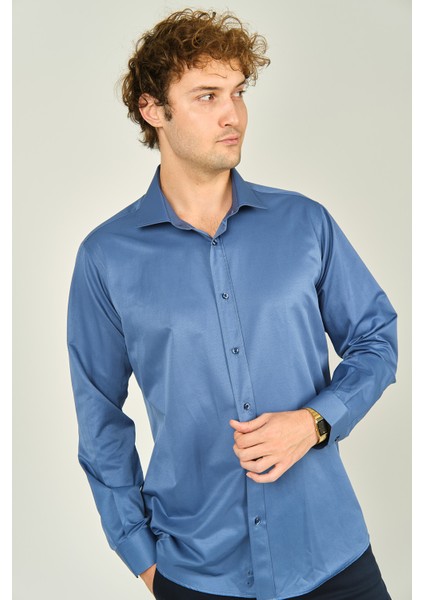 Figs Erkek Slim Fit Uzun Kollu Pamuklu Parlak Kumaş Gömlek 0013 Indigo fiyatları