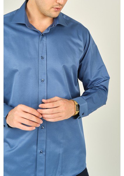 Figs Erkek Slim Fit Uzun Kollu Pamuklu Parlak Kumaş Gömlek 0013 Indigo modelleri