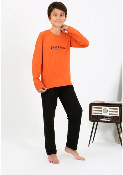 Erkek Çocuk Uzun Kol Penye Pijama Takım 20437 Turuncu