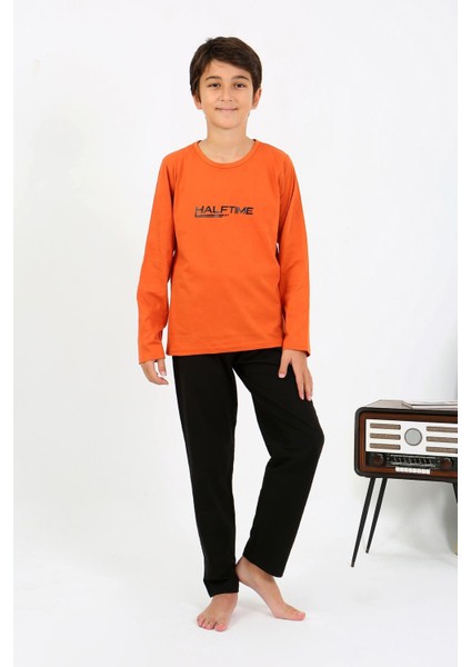 Erkek Çocuk Uzun Kol Penye Pijama Takım 20437 Turuncu modelleri