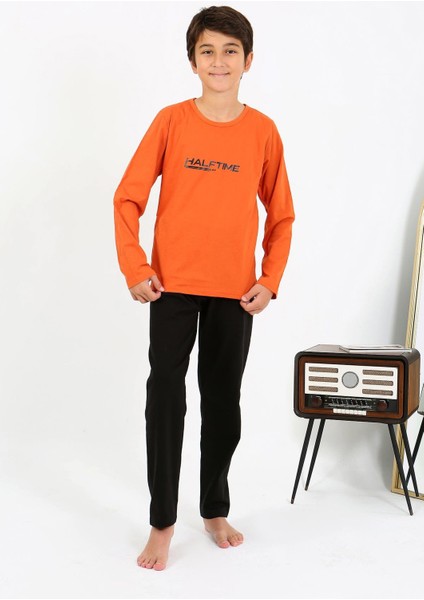 Erkek Çocuk Uzun Kol Penye Pijama Takım 20437 Turuncu fırsatları