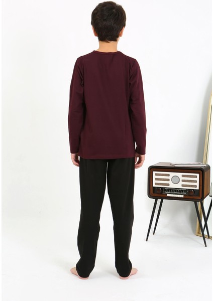 Erkek Çocuk Uzun Kol Penye Pijama Takım 20437 Bordo fırsatları