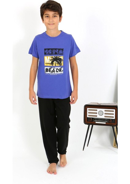 Erkek Çocuk Kısa Kol Penye Pijama Takım 20758 Saks