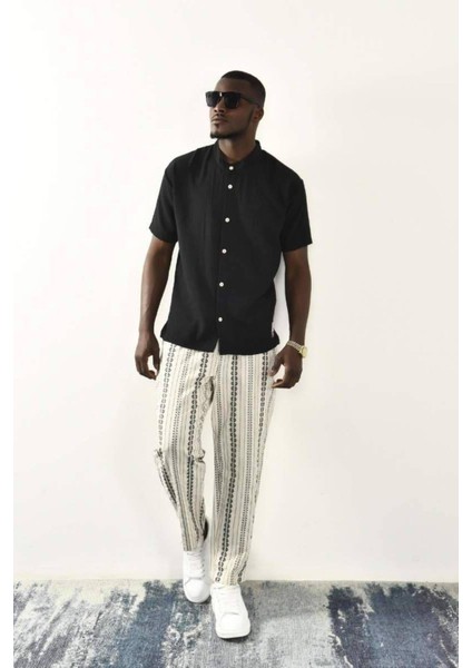 Siyah Düğmeli Basic Keten Gömlek modelleri