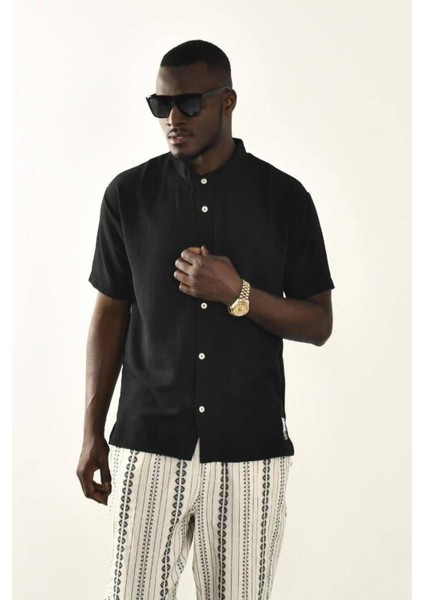 Siyah Düğmeli Basic Keten Gömlek fırsatları