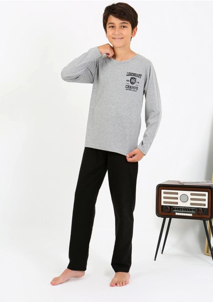 Erkek Çocuk Uzun Kol Penye Pijama Takım 20437 Gri modelleri