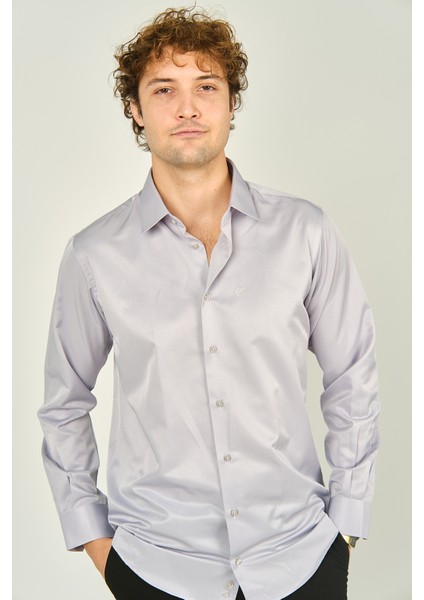 Figs Erkek Slim Fit Uzun Kollu Pamuklu Parlak Kumaş Gömlek 0013 Lila