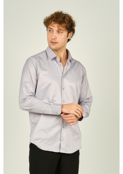 Figs Erkek Slim Fit Uzun Kollu Pamuklu Parlak Kumaş Gömlek 0013 Lila modelleri