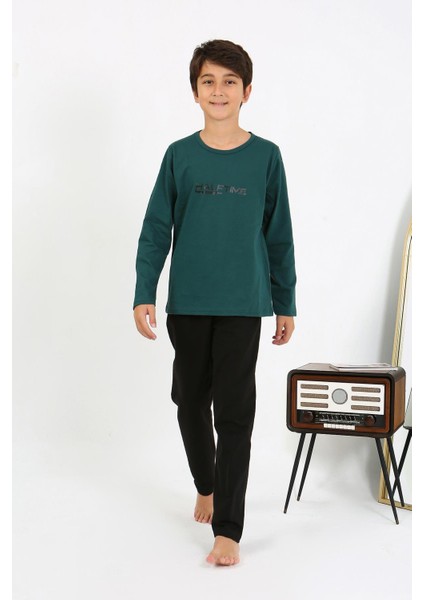 Erkek Çocuk Uzun Kol Penye Pijama Takım 20437 Zümrütyeşili