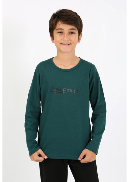 Erkek Çocuk Uzun Kol Penye Pijama Takım 20437 Zümrütyeşili modelleri